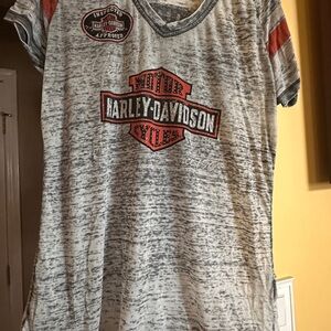 Harley-Davidson Women’s Gray V-Neck Tee with bling